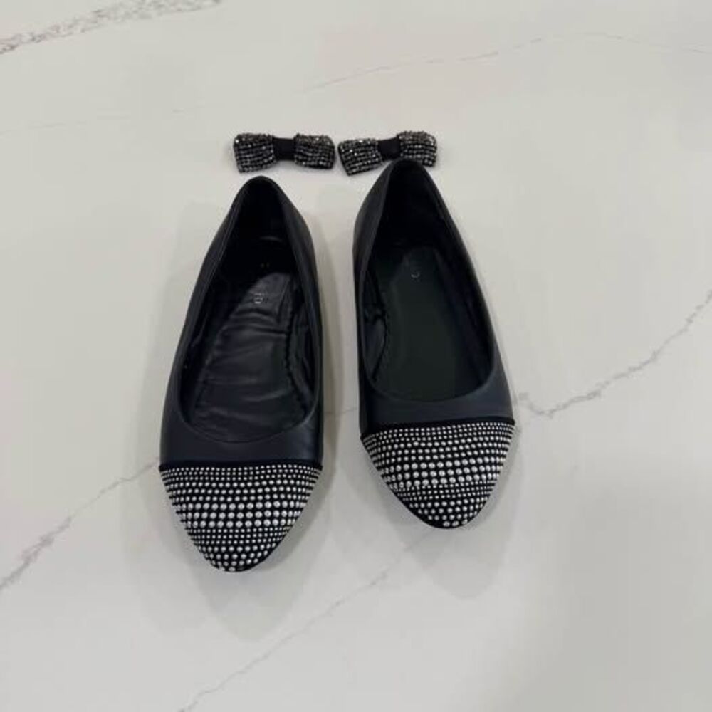 Torrid Black Rhinestone Toe Ballet Flats with Bow Clips